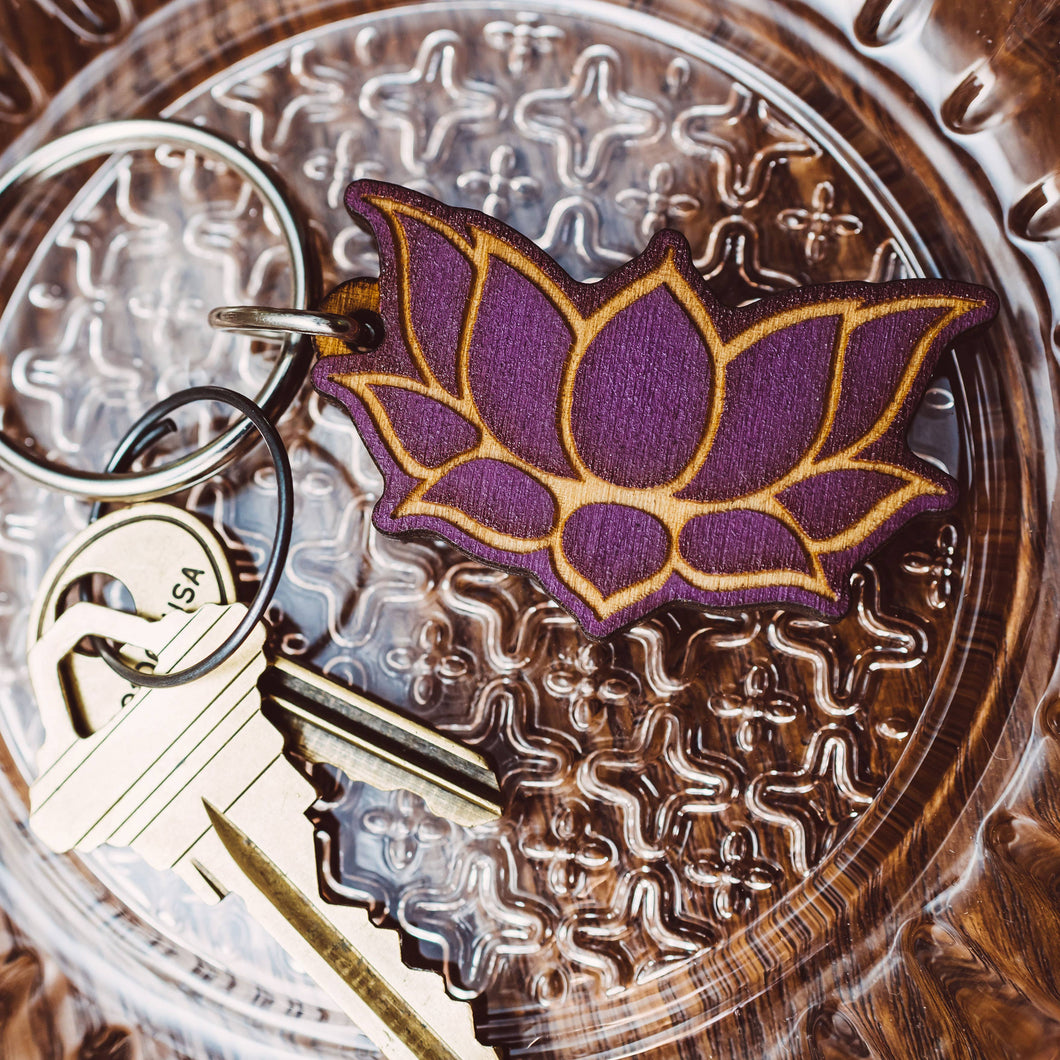 Lotus 2 Wooden Keychain