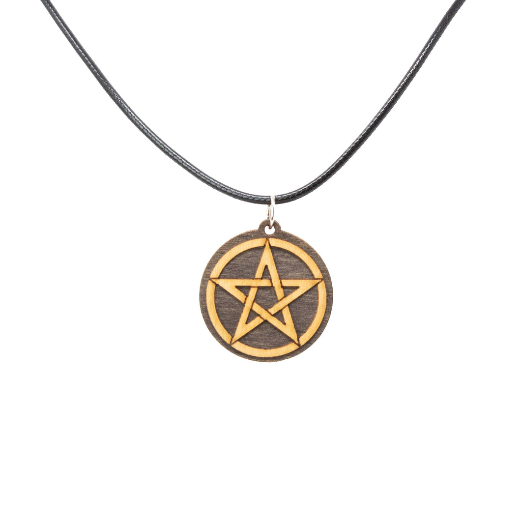 Pentagram Wooden Pendant With 18