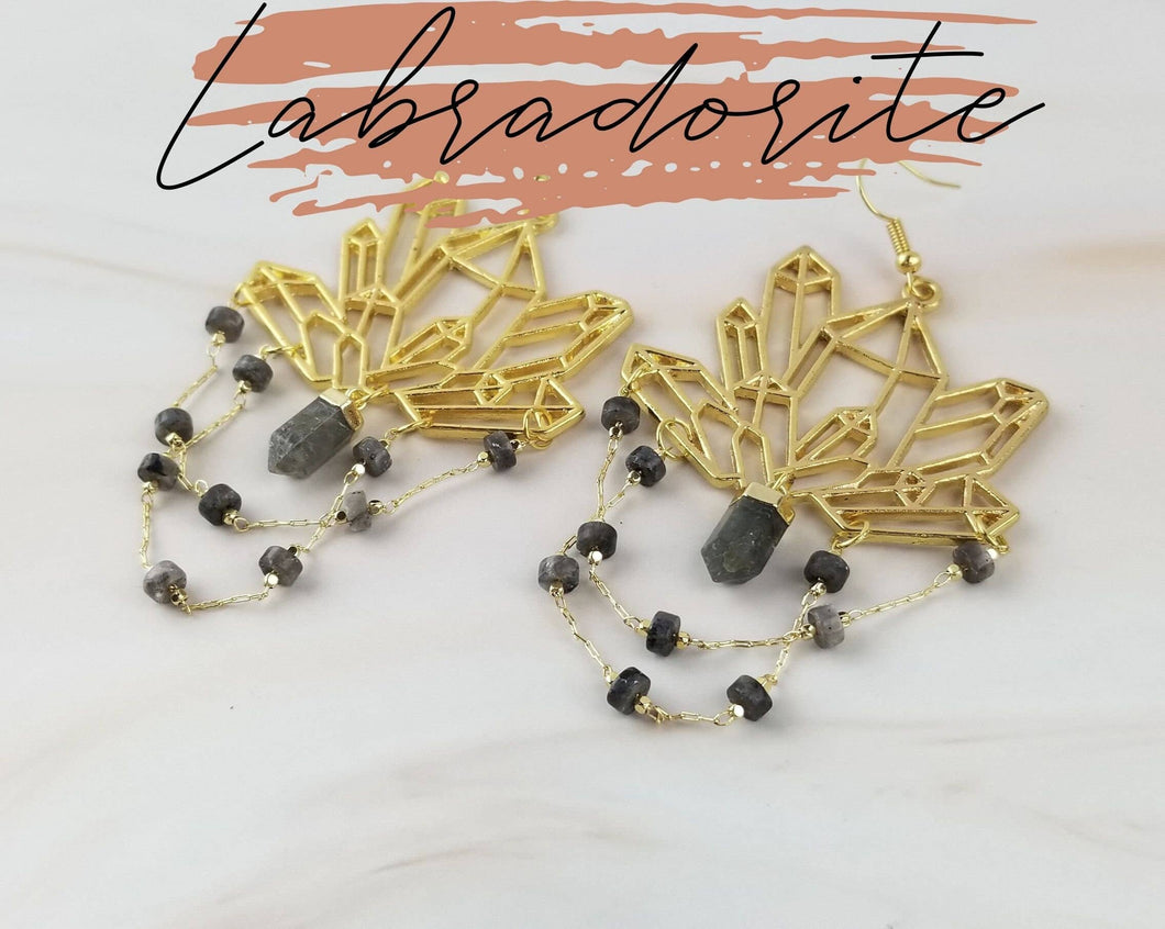 Gold Gemstone Cluster Earrings