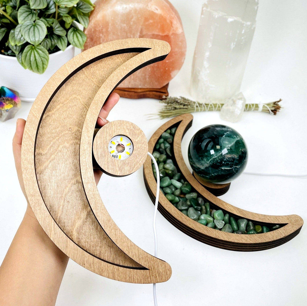 Wooden Moon Tray with Light Base Sphere holder