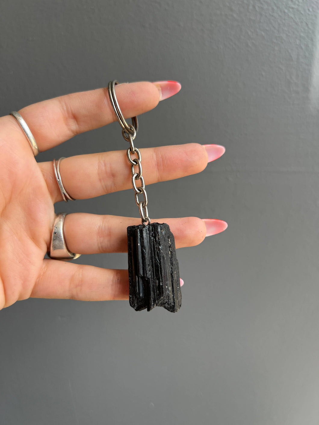 Black Tourmaline Crystal Keychain
