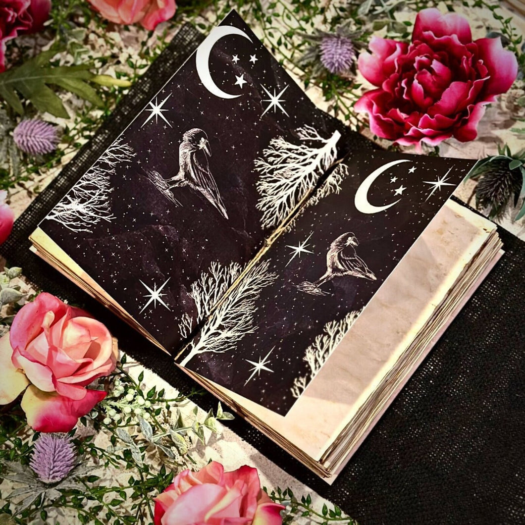 Burlap Book of Shadows - Raven/Moon
