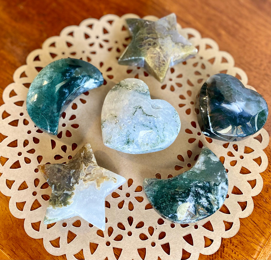 Moss Agate Carved Shapes