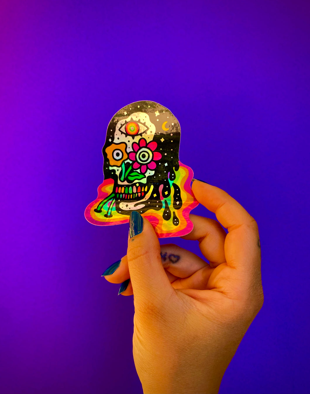 Sticker - Rainbow Skull Holographic