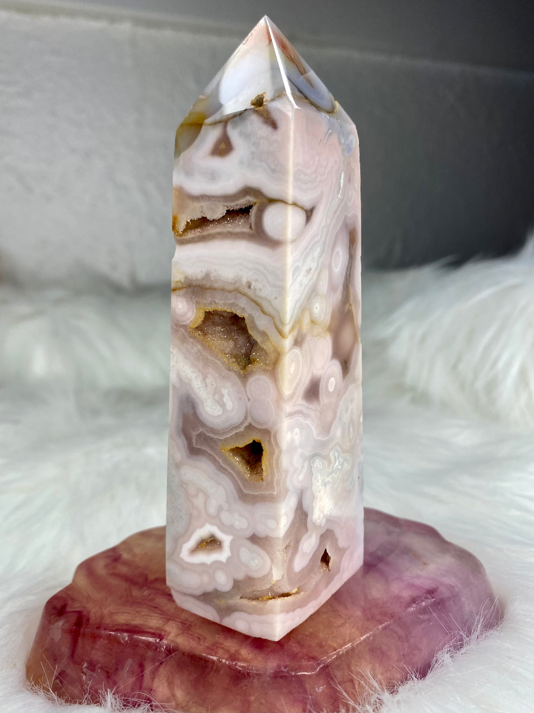 Pink Amethyst Flower Agate Tower